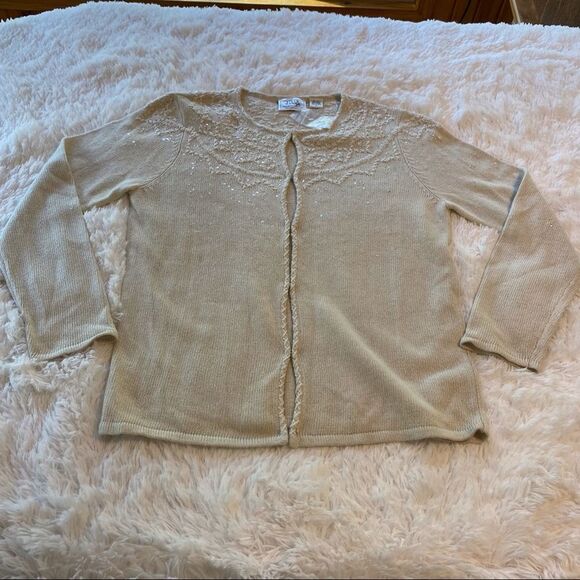 Field Manor Cream Cardigan With Beads And Sequins Size Medium - Picture 1 of 10